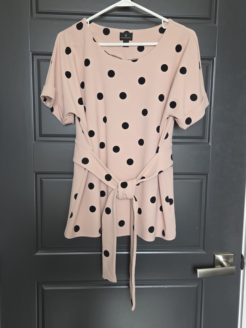 Worthington Pink Polka Dot Tie-Waist Tunic